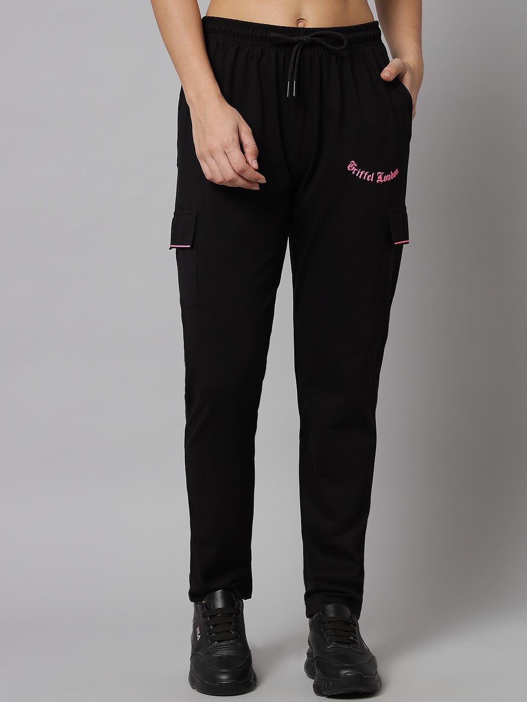 GRIFFEL Women Placement Print Regular Fit Black Trackpant - griffel
