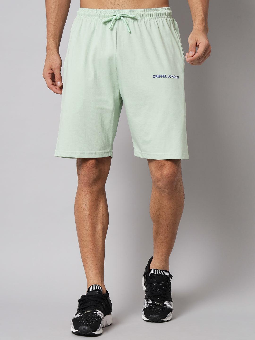 GRIFFEL Men Basic Solid Sea Green Regular fit Shorts - griffel