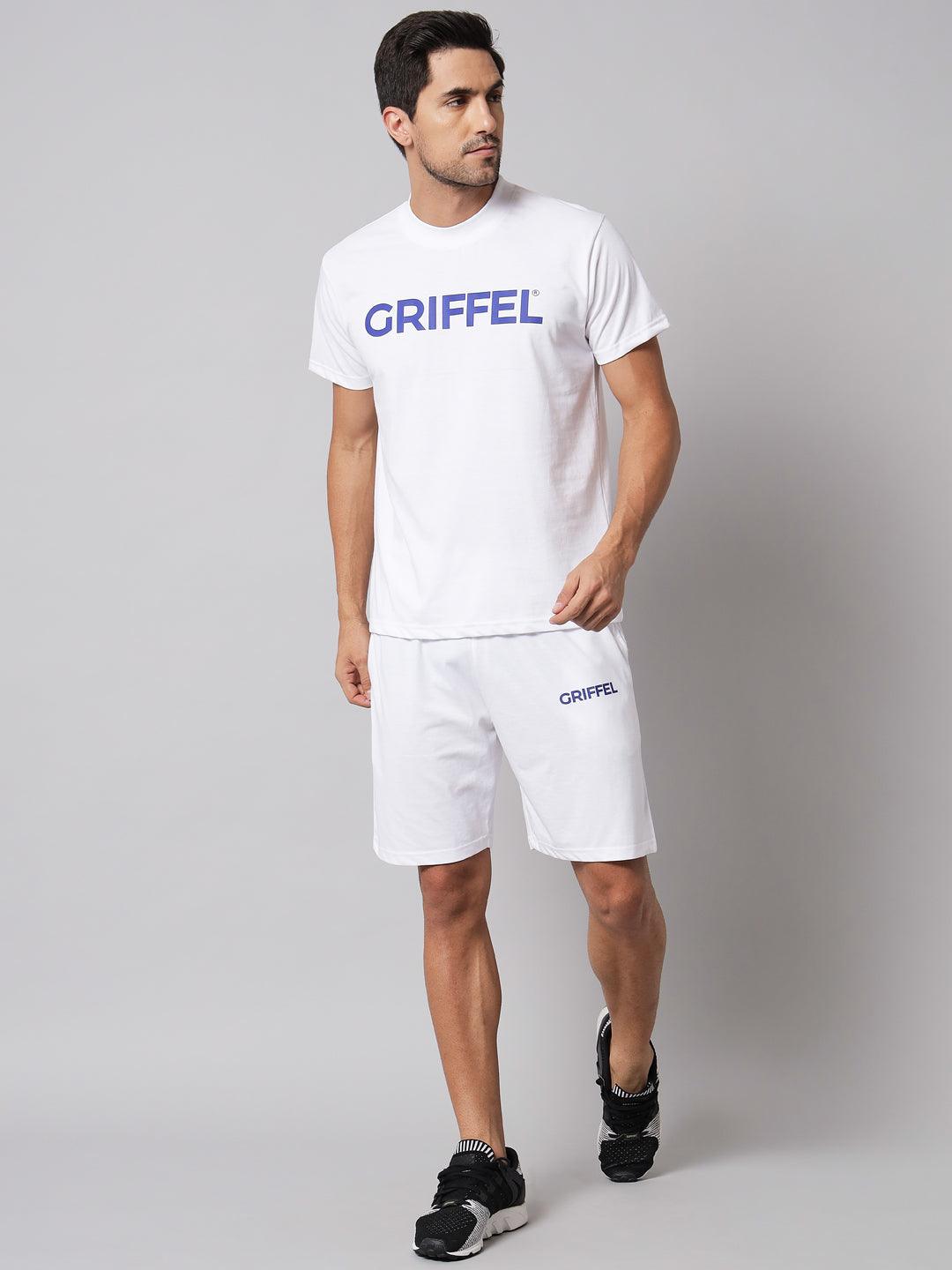 GRIFFEL Men Printed White Regular fit T-shirt and Short Set - griffel