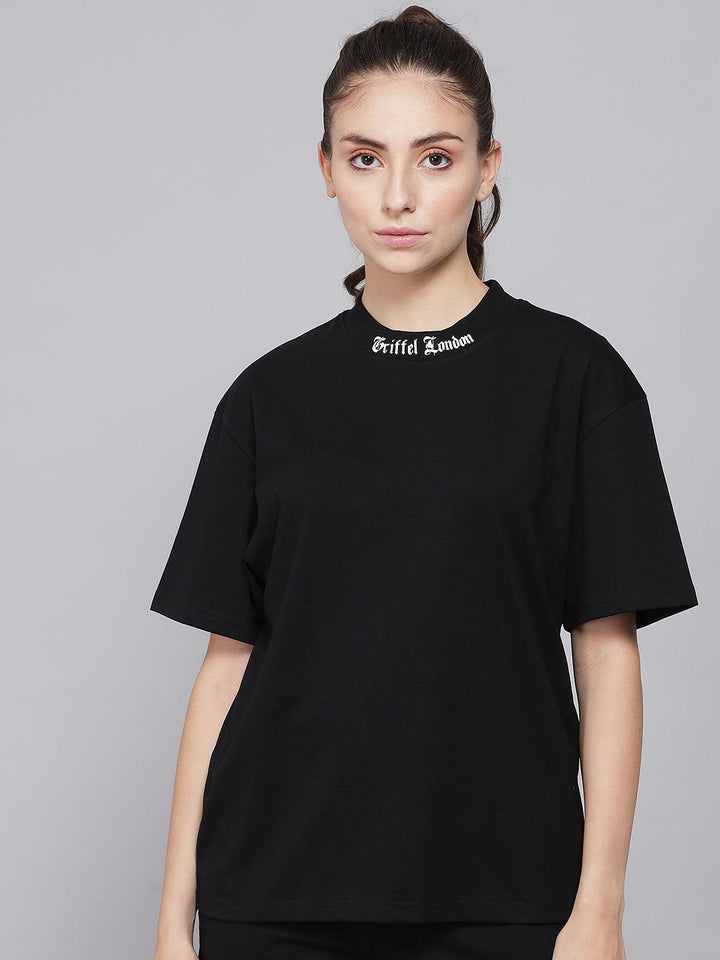 GRIFFEL Women Placement Print Regular fit Black T-shirt - griffel