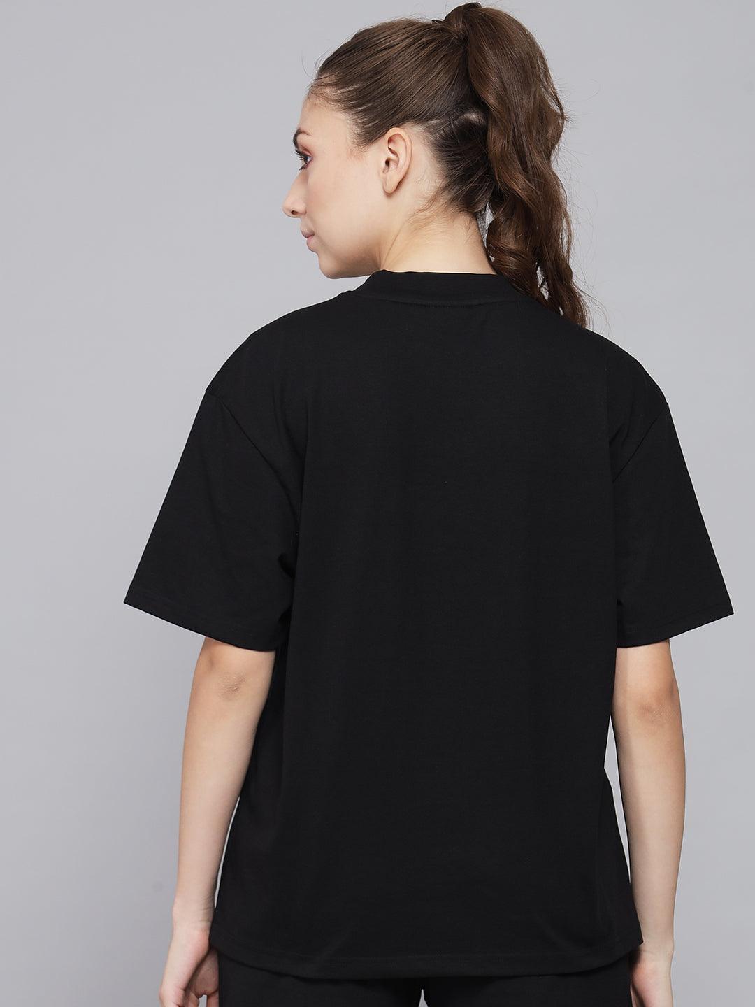 GRIFFEL Women Placement Print Regular fit Black T-shirt - griffel