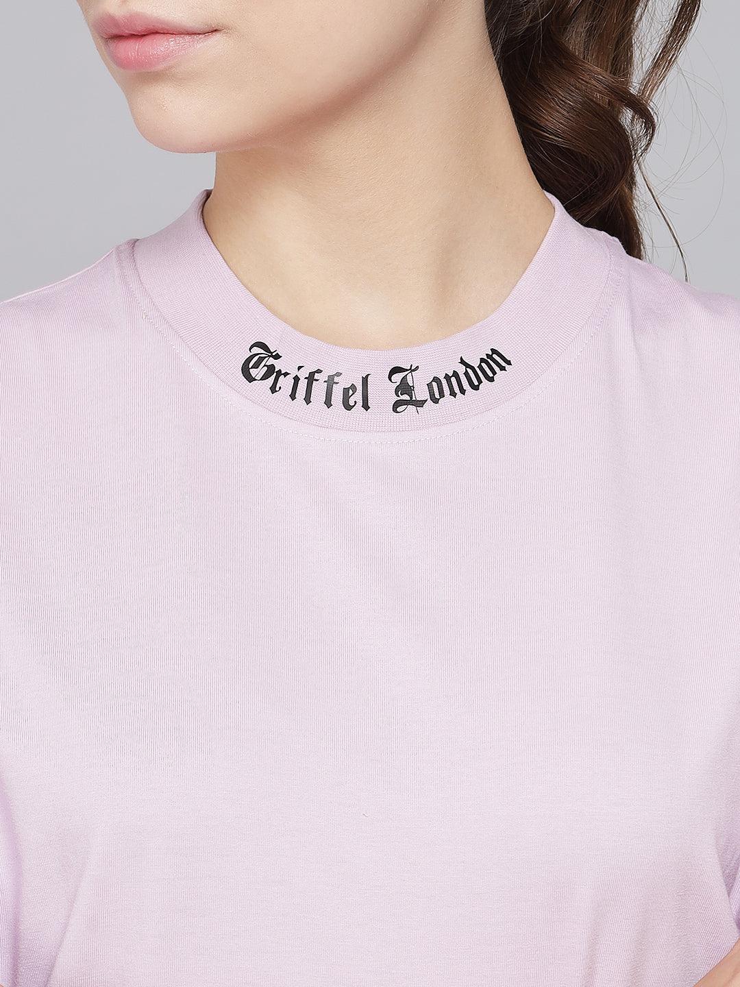GRIFFEL Women Placement Print Regular fit Light Purple T-shirt - griffel
