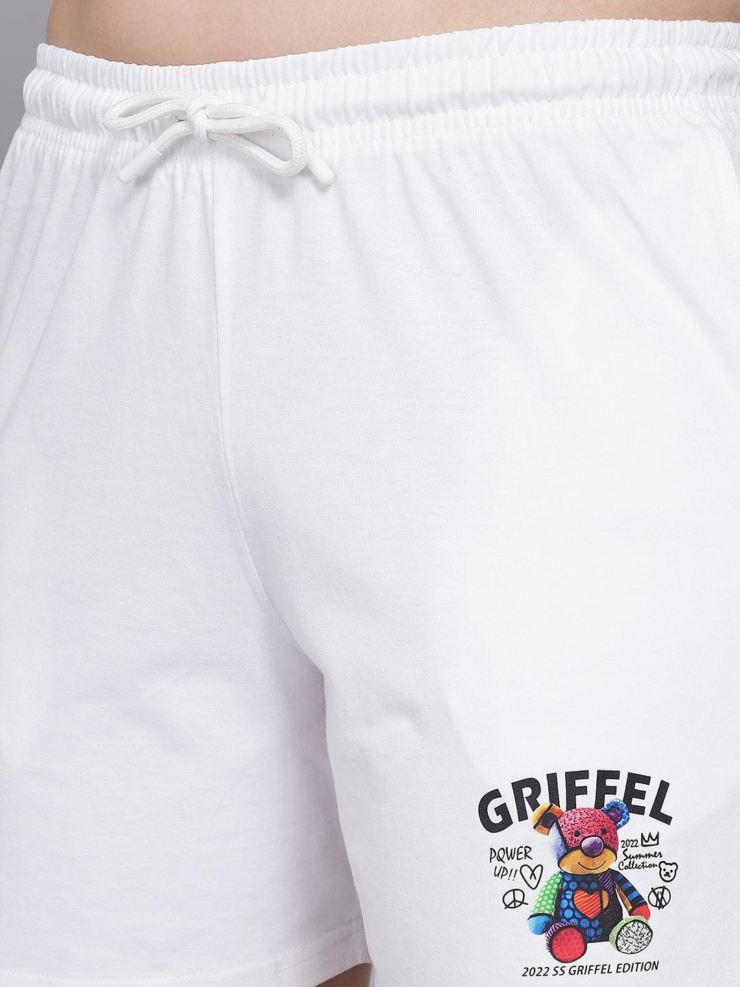 GRIFFEL Women Placement Print Oversized Loose fit White Short - griffel