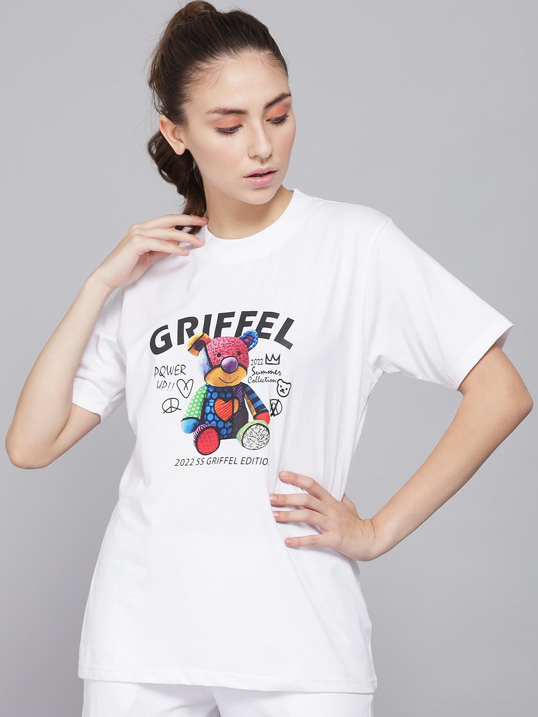GRIFFEL Women Printed Regular fit White T-shirt - griffel