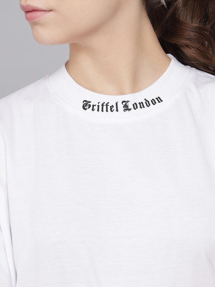 GRIFFEL Women Placement Print Regular fit White T-shirt - griffel