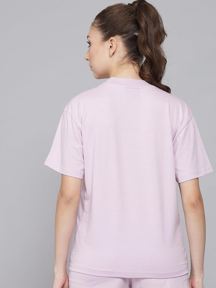 GRIFFEL Women Printed Regular fit Light Purple T-shirt - griffel