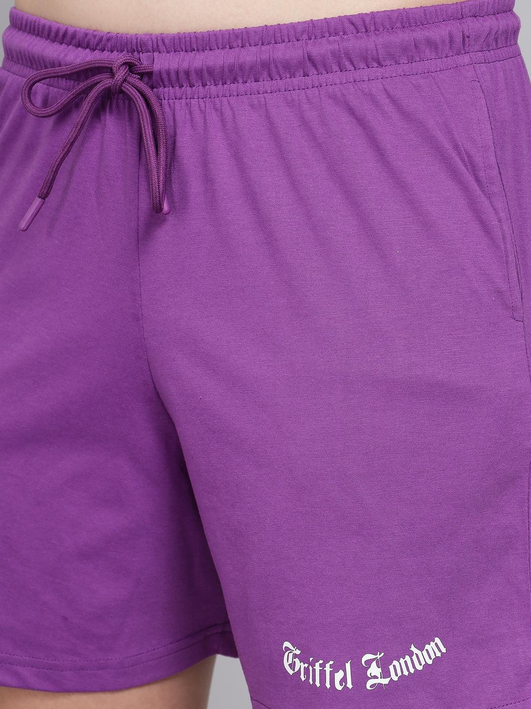 GRIFFEL Women Placement Print Oversized Loose fit Purple Short - griffel