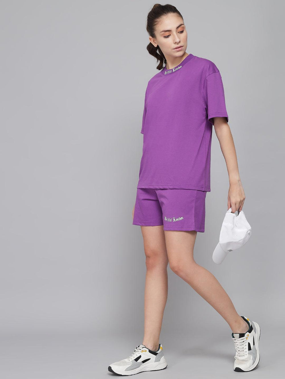 GRIFFEL Women Placement Print Regular fit Purple T-shirt - griffel