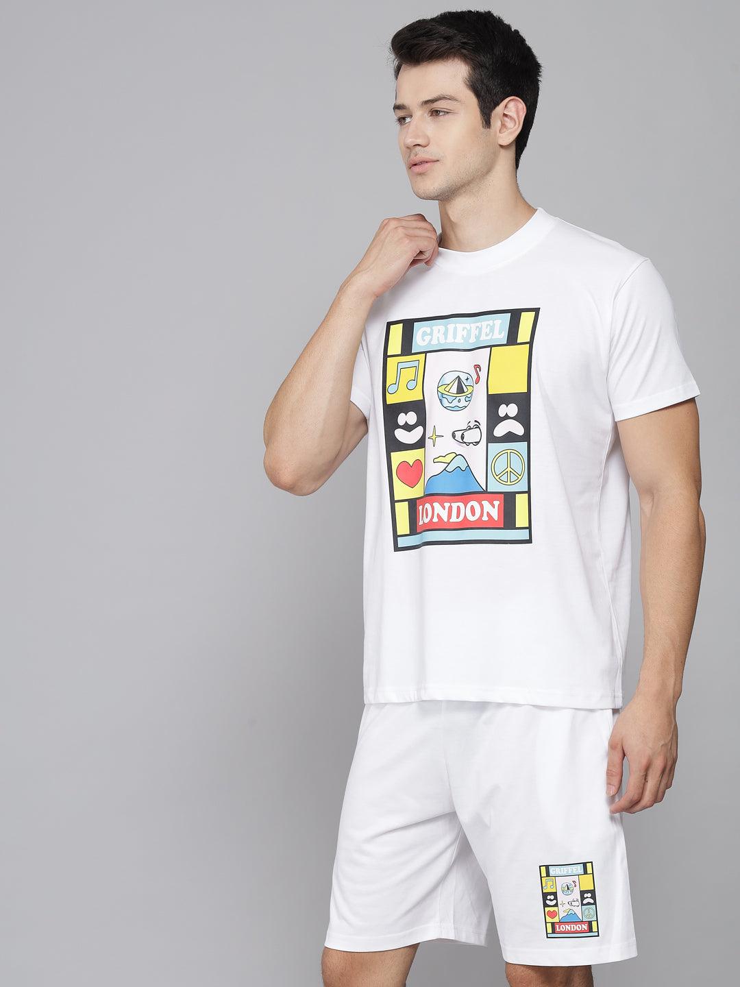 GRIFFEL Men Placement Print White Regular fit T-shirt - griffel