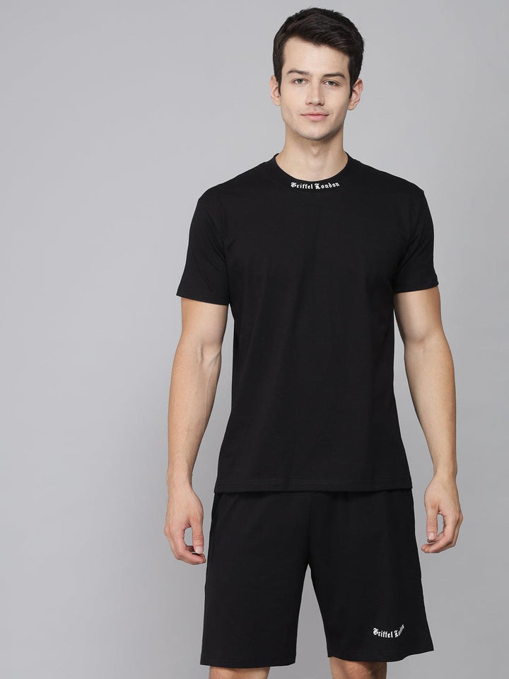 GRIFFEL Men Placement Print Black Regular fit T-shirt and Short Set - griffel