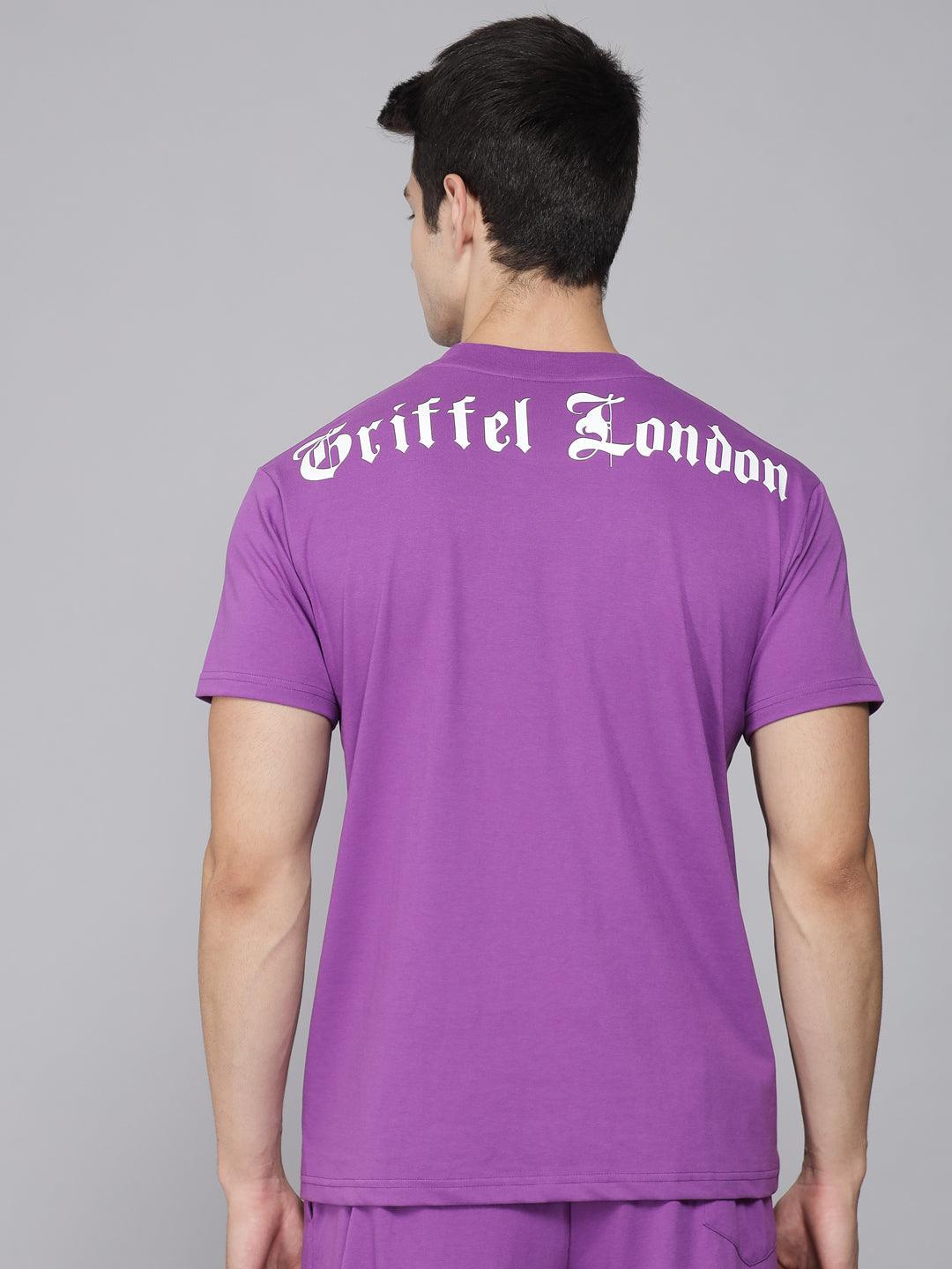 GRIFFEL Men Placement Print Purple Regular fit T-shirt - griffel