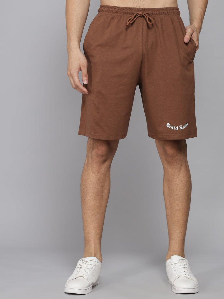 GRIFFEL Men Basic Solid Coffee Regular fit Shorts - griffel