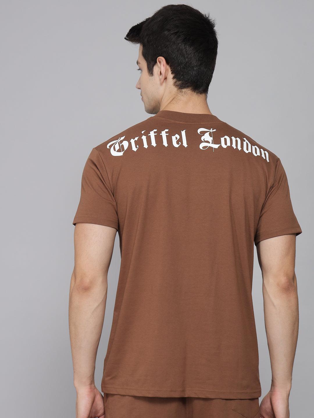 GRIFFEL Men Placement Print Coffee Regular fit T-shirt - griffel