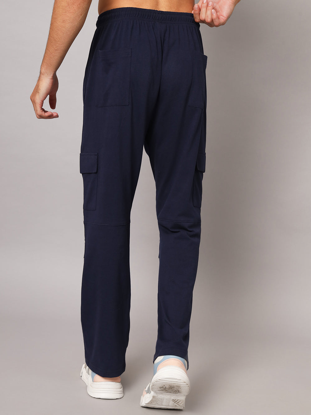 GRIFFEL Men Cotton 6 Pocket Front Logo Navy Teddy Printed Trackpants - griffel