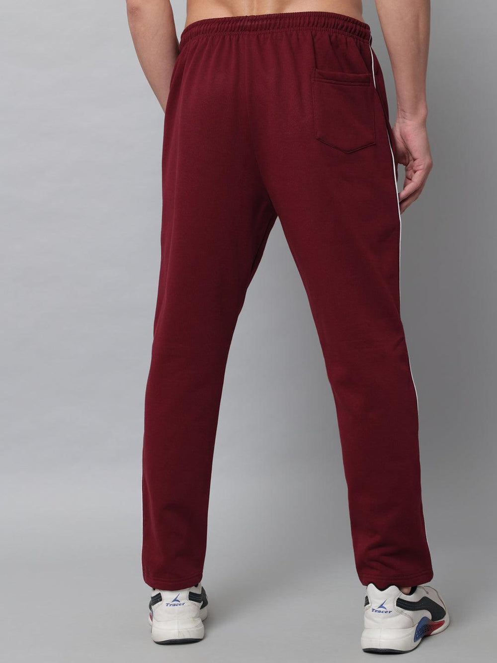 GRIFFEL Men Fleece Basic Solid Front Logo Maroon Trackpants - griffel