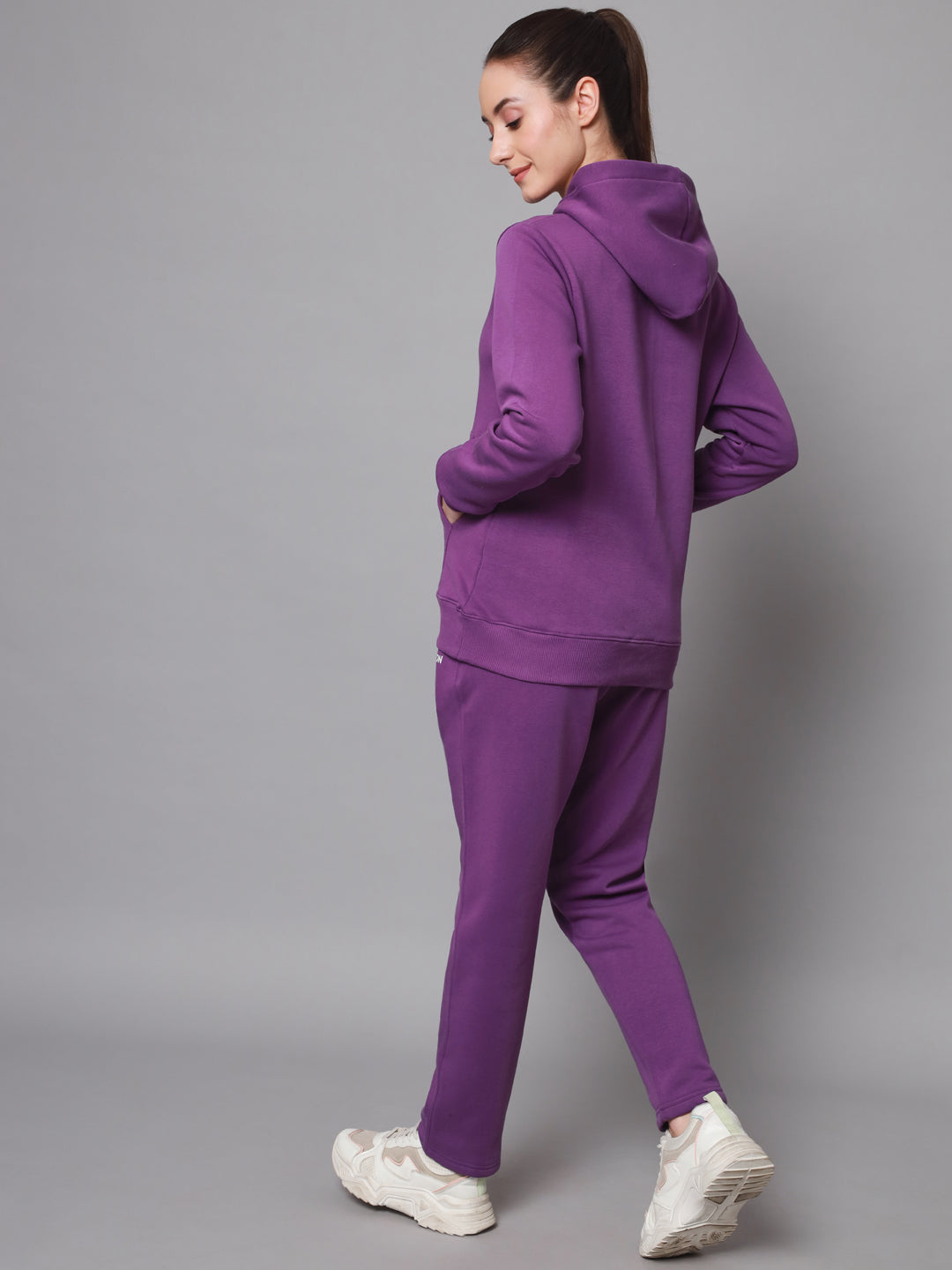 Griffel Women Solid Fleece Basic Hoodie and Joggers Full set Dark Purple Tracksuit - griffel