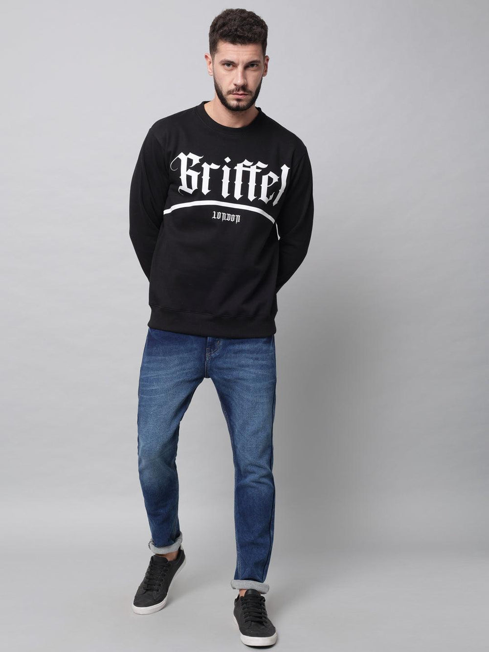 Griffel Men's Cotton Fleece Round Neck Sweatshirt with Full Sleeve and Front Print - griffel