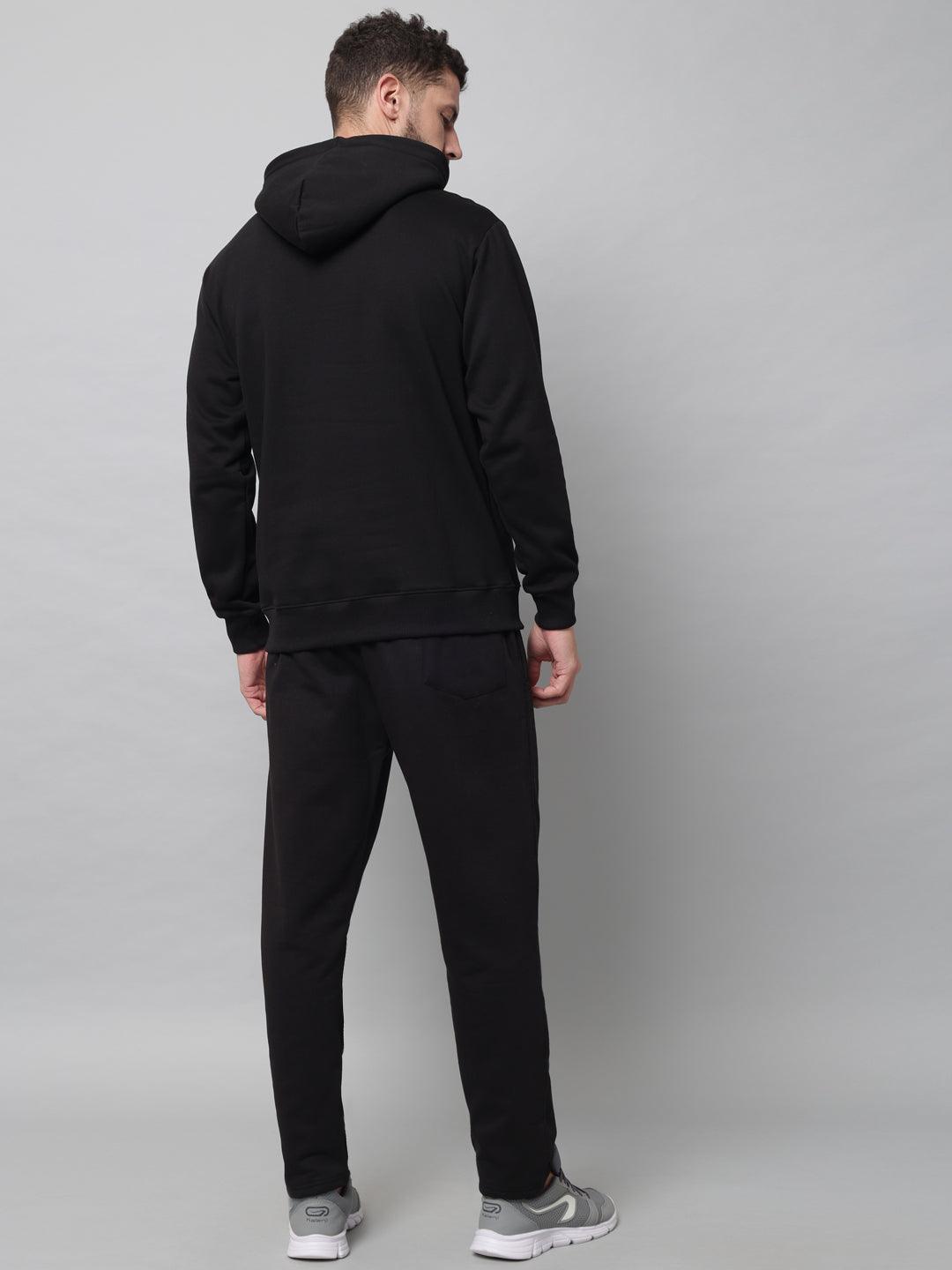 Griffel Men's Front Logo Solid Fleece Basic Hoodie and Joggers Full set Black Tracksuit - griffel