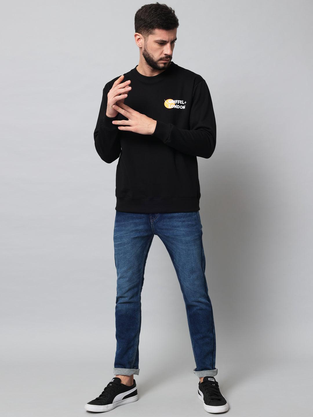 Griffel Men's Cotton Fleece Round Neck Sweatshirt with Full Sleeve and Front Logo Print - griffel