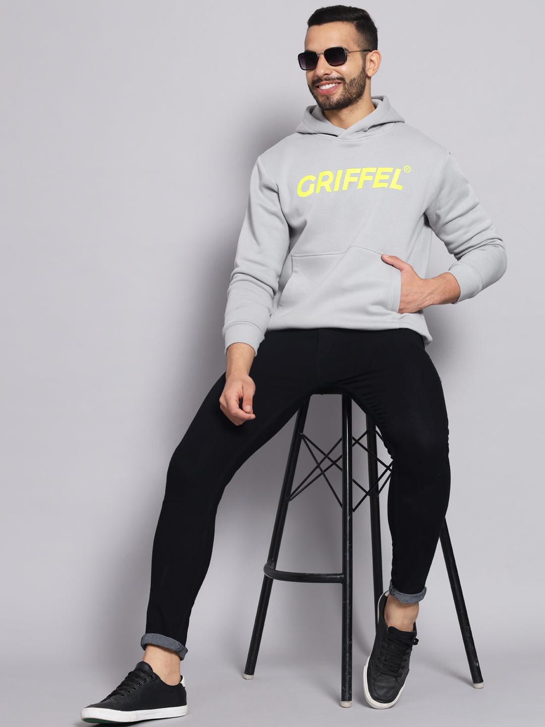 Griffel Men's Anthra Cotton Front Logo Fleece Hoody Sweatshirt with Full Sleeve - griffel