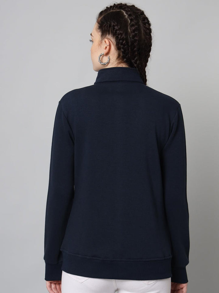 Griffel Women’s Cotton Fleece Full Sleeve Navy Zipper Sweatshirt - griffel