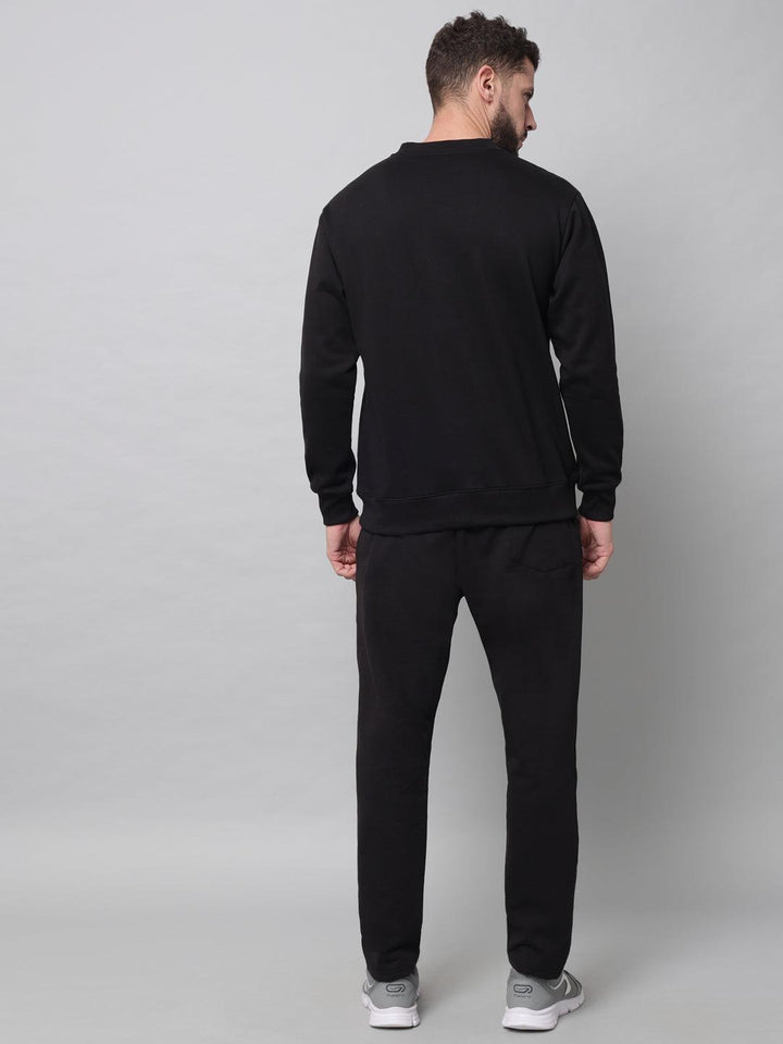 Griffel Men's Front Logo Solid Fleece Basic R-Neck Sweatshirt  and Joggers Full set Black Tracksuit - griffel