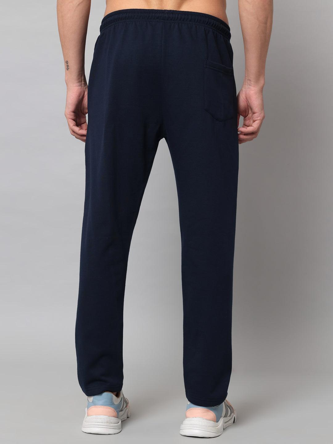 GRIFFEL Men Fleece Basic Solid Front Logo Navy Trackpants - griffel