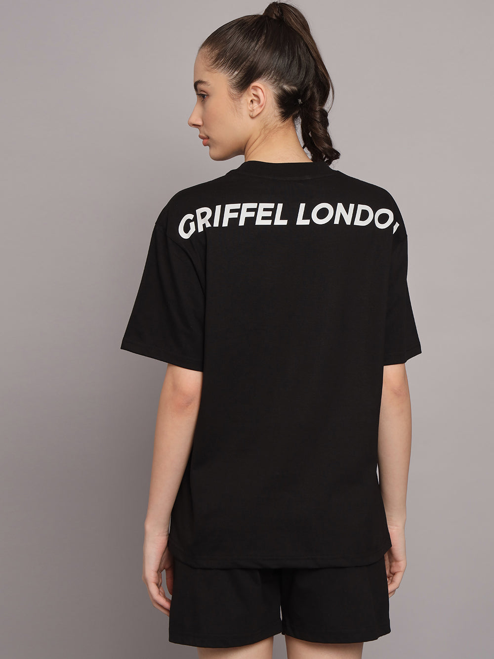 GRIFFEL Women Printed Loose fit Black T-shirt - griffel