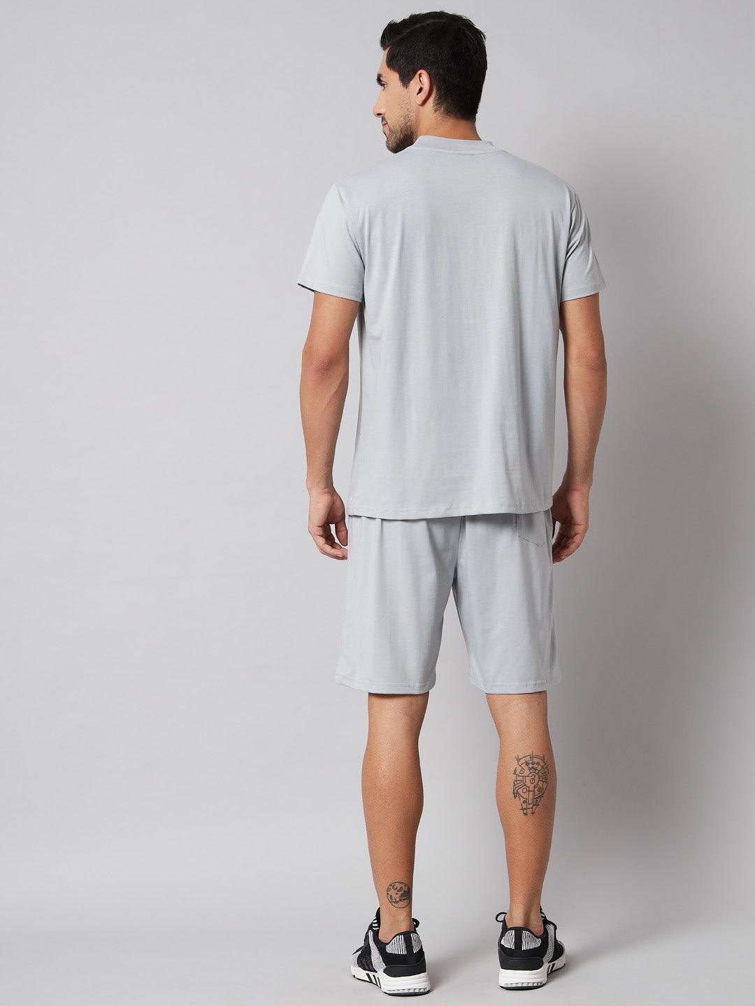 GRIFFEL Men Printed Steel Grey Regular fit T-shirt and Short Set - griffel