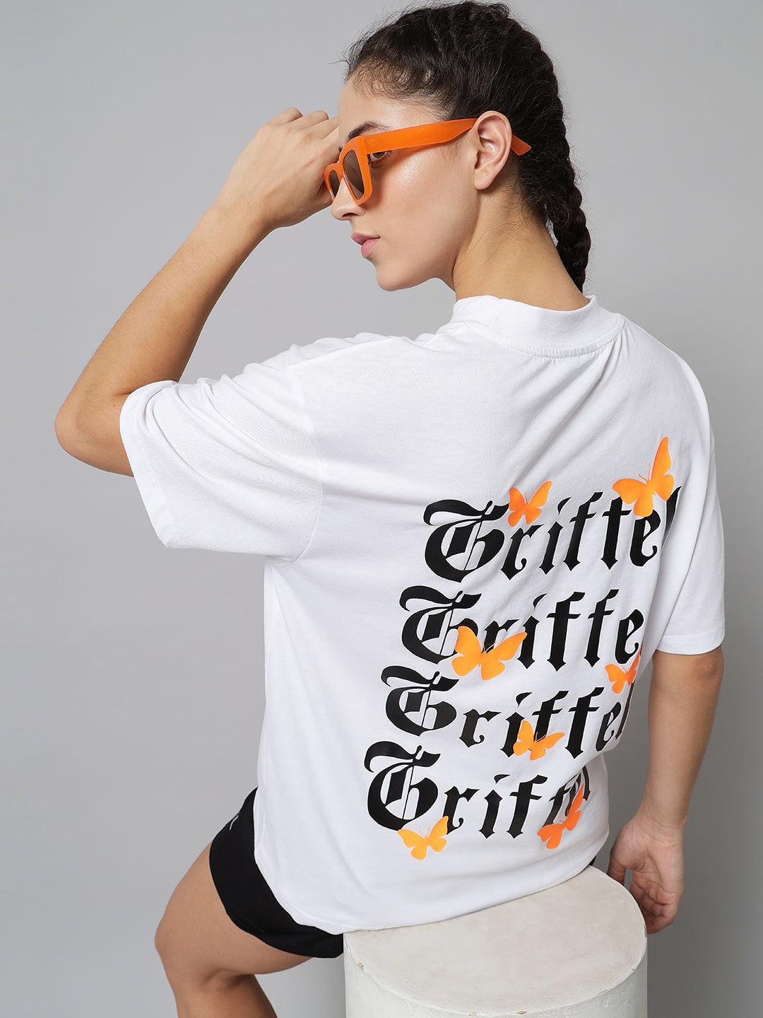 GRIFFEL Women Printed Loose fit White T-shirt - griffel