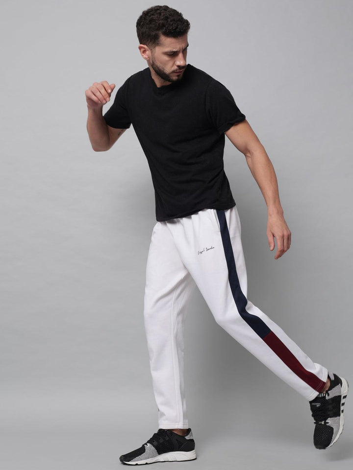 GRIFFEL Men Fleece Basic Solid Front Logo White Trackpants - griffel