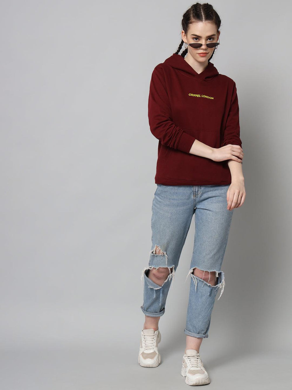 Griffel Women’s Cotton Fleece Full Sleeve Maroon Hoodie Sweatshirt - griffel