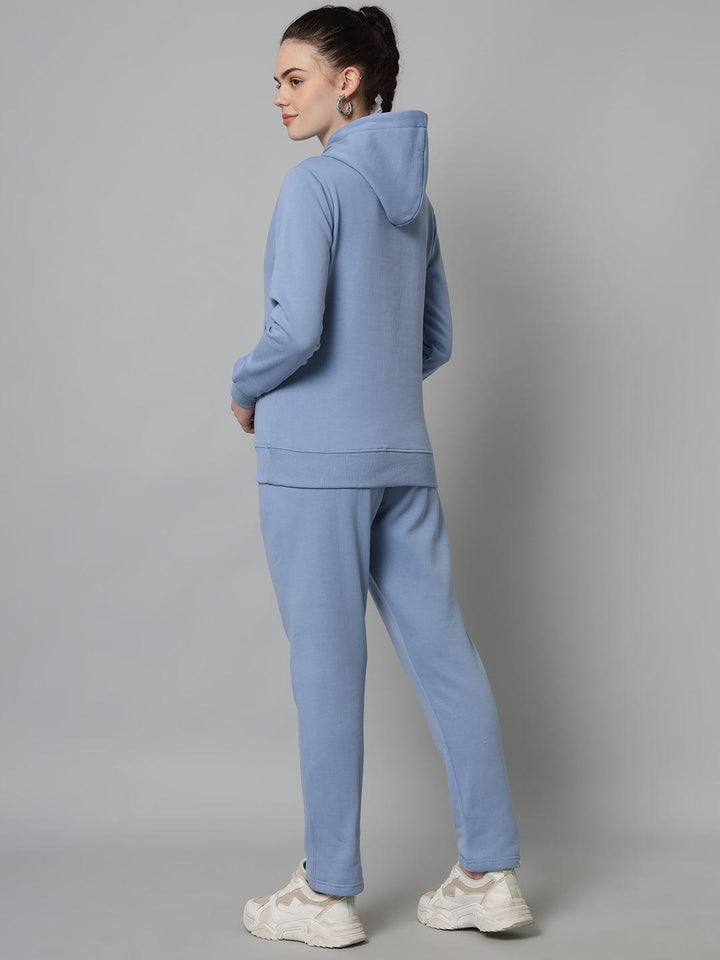 Griffel Women Solid Fleece Basic Hoodie and Joggers Full set Sky Blue Tracksuit - griffel