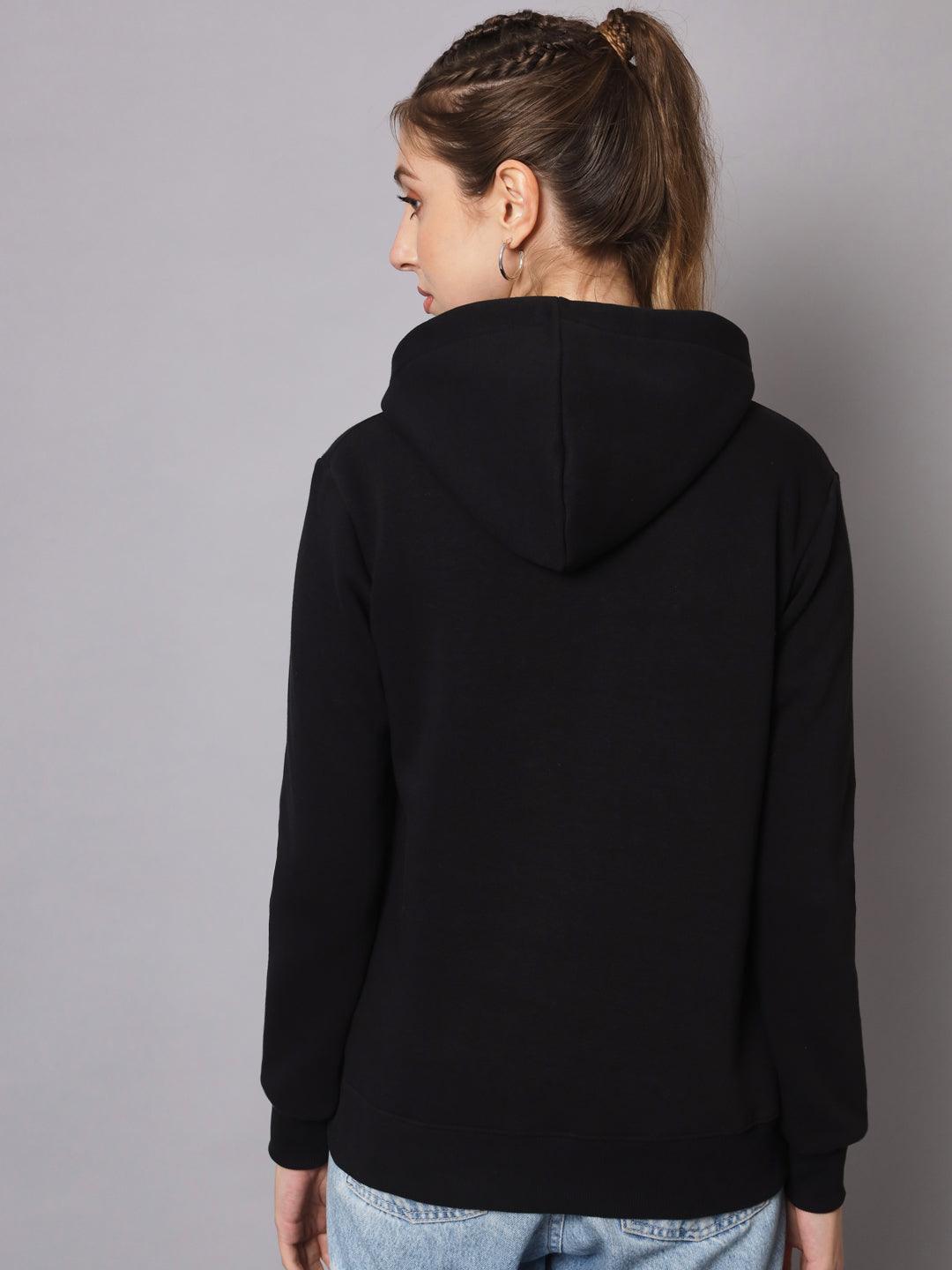 Griffel Women’s Cotton Fleece Full Sleeve Black Teddy Hoodie Sweatshirt - griffel