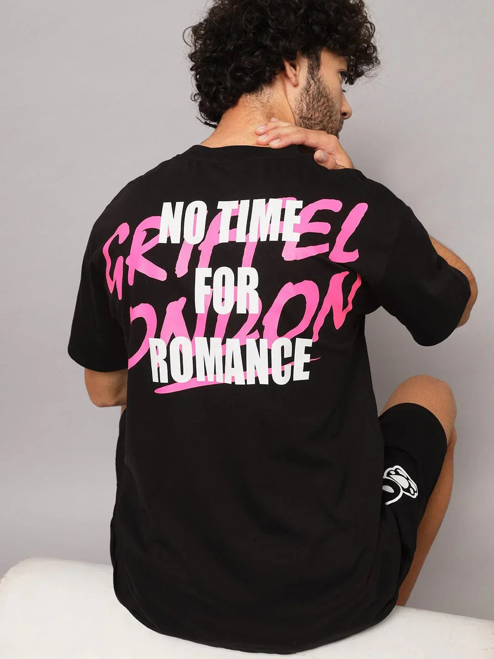 GRIFFEL Men Printed Black NO TIME FOR ROMANCE Oversized T-shirt - griffel