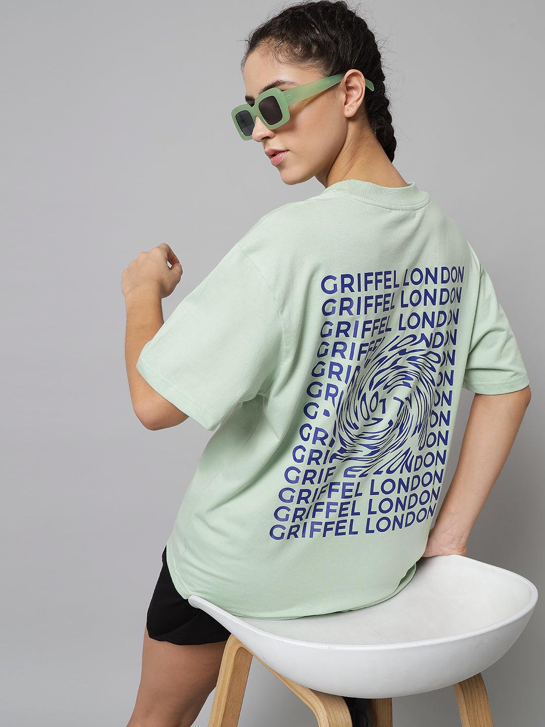 GRIFFEL Women Printed Loose fit Green T-shirt - griffel