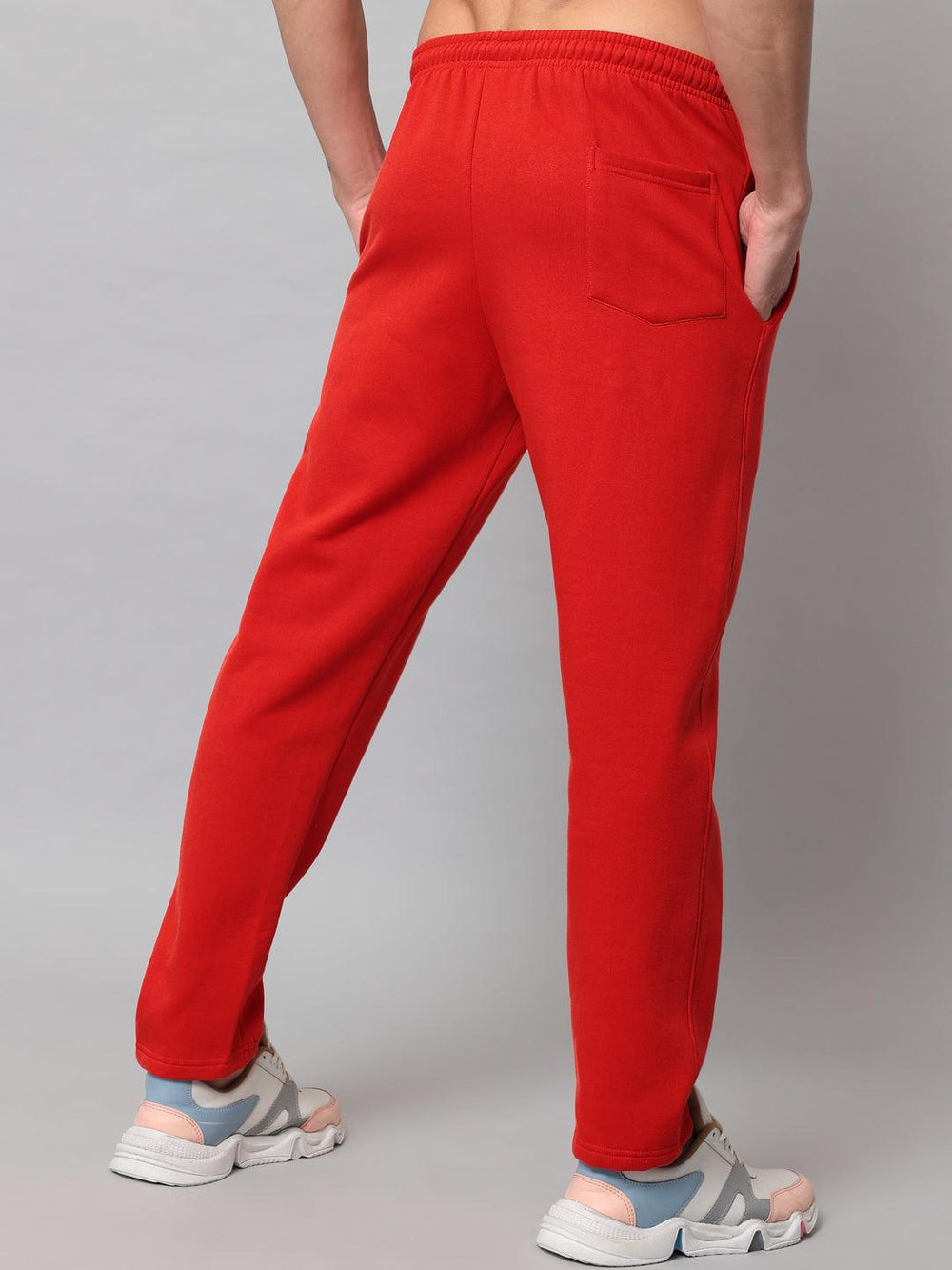GRIFFEL Men Fleece Basic Solid Front Logo Red Trackpants - griffel