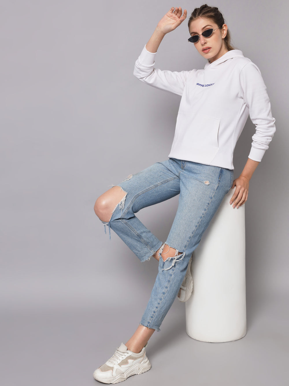 Griffel Women’s Cotton Fleece Full Sleeve White Hoodie Sweatshirt - griffel