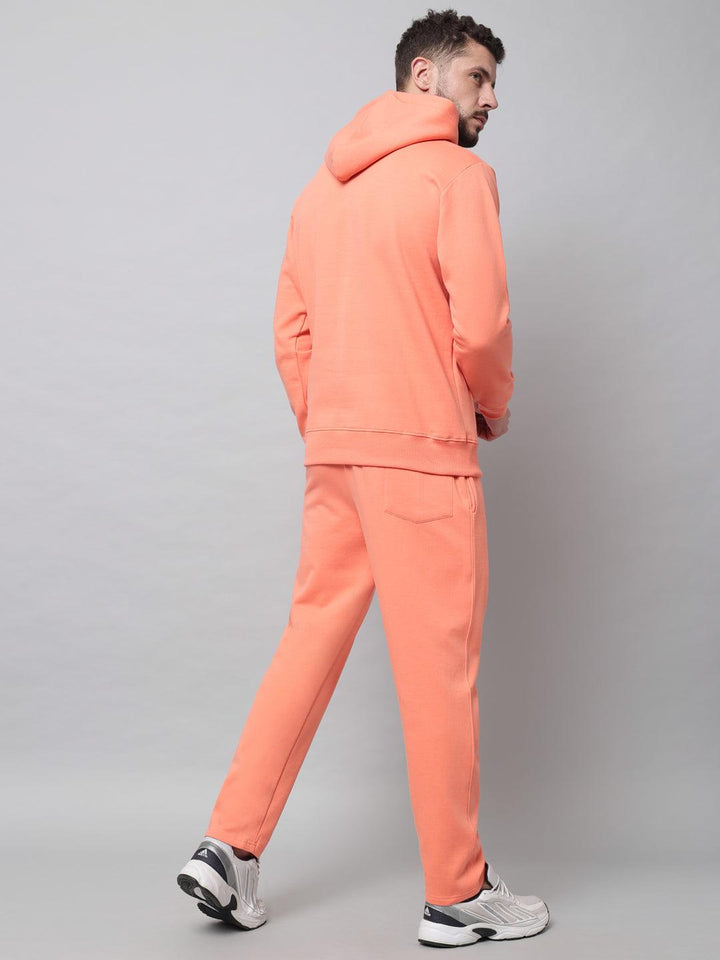 Griffel Men's Front Logo Solid Fleece Basic Hoodie and Joggers Full set Peach Tracksuit - griffel