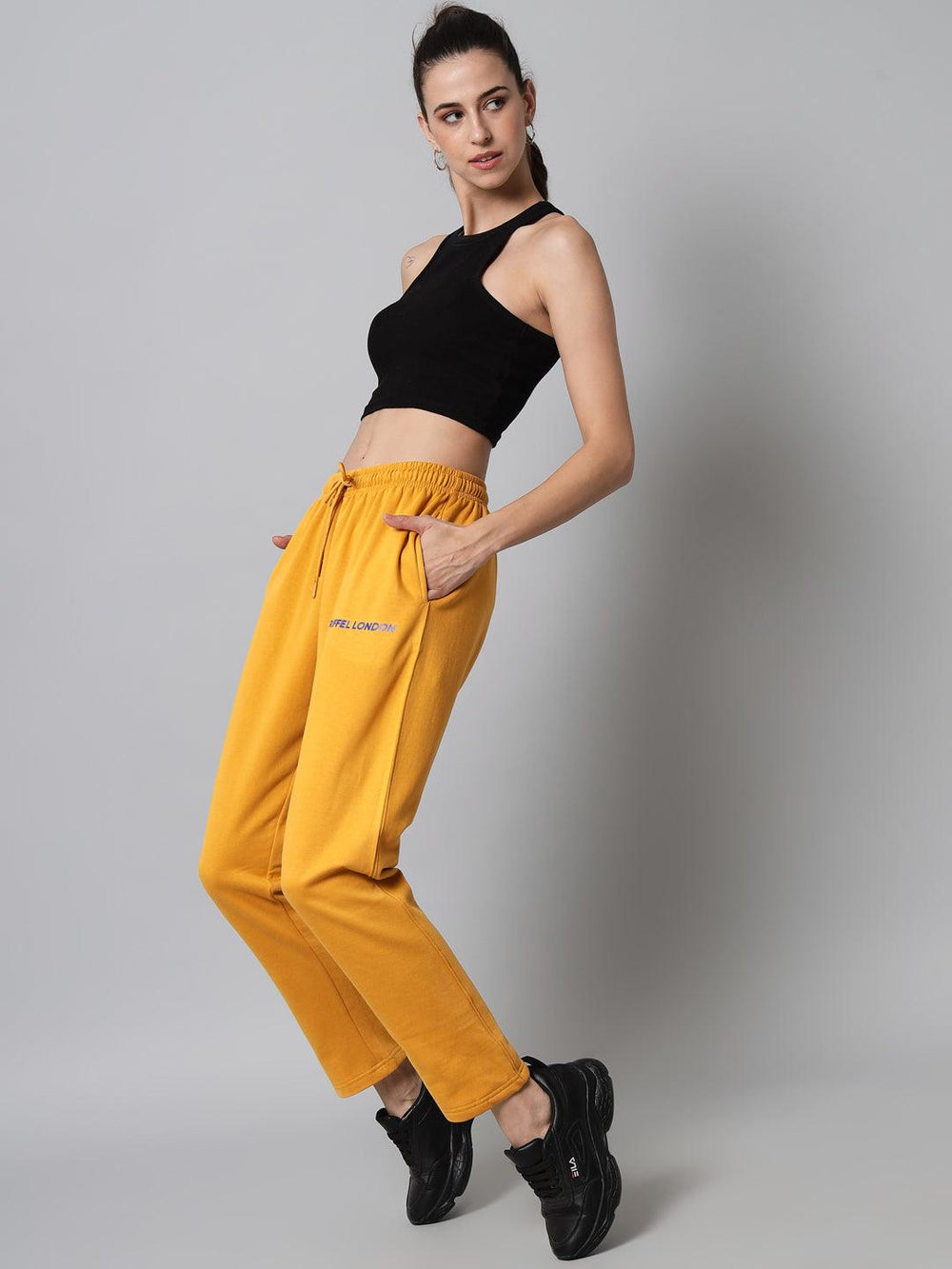 Griffel Women’s Front Logo Basic Solid Mustard Trackpant - griffel
