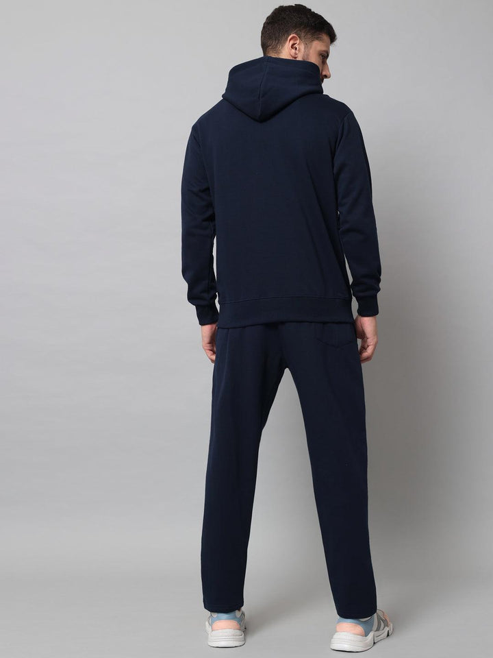 Griffel Men's Front Logo Solid Fleece Basic Hoodie and Joggers Full set Navy Tracksuit - griffel