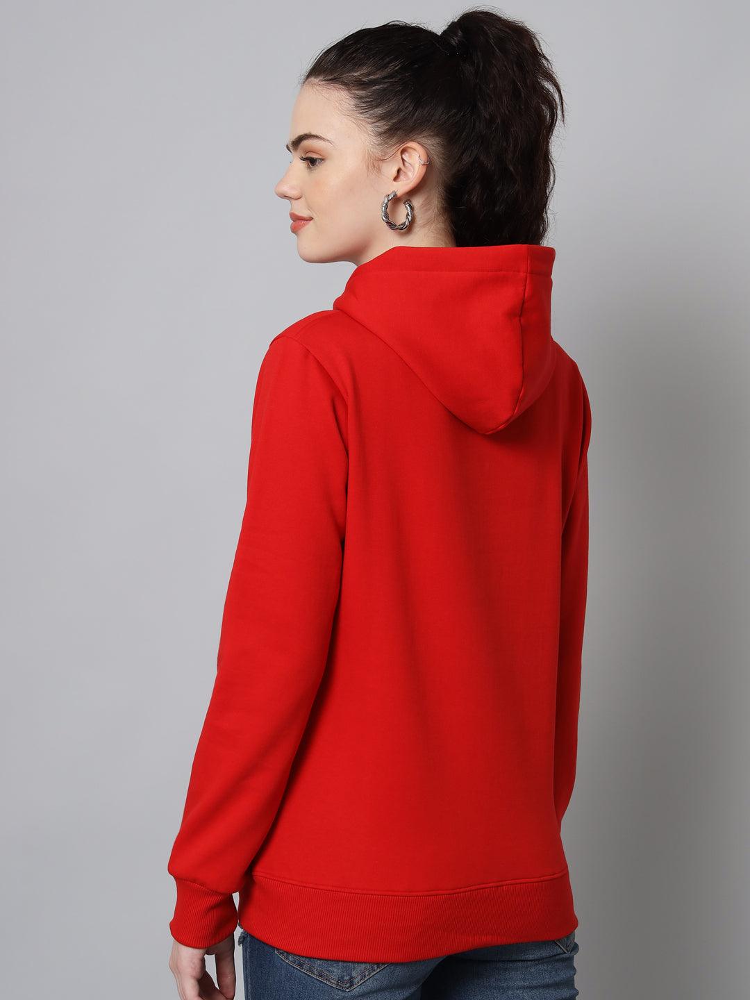 Griffel Women’s Cotton Fleece Full Sleeve Red Hoodie Sweatshirt - griffel
