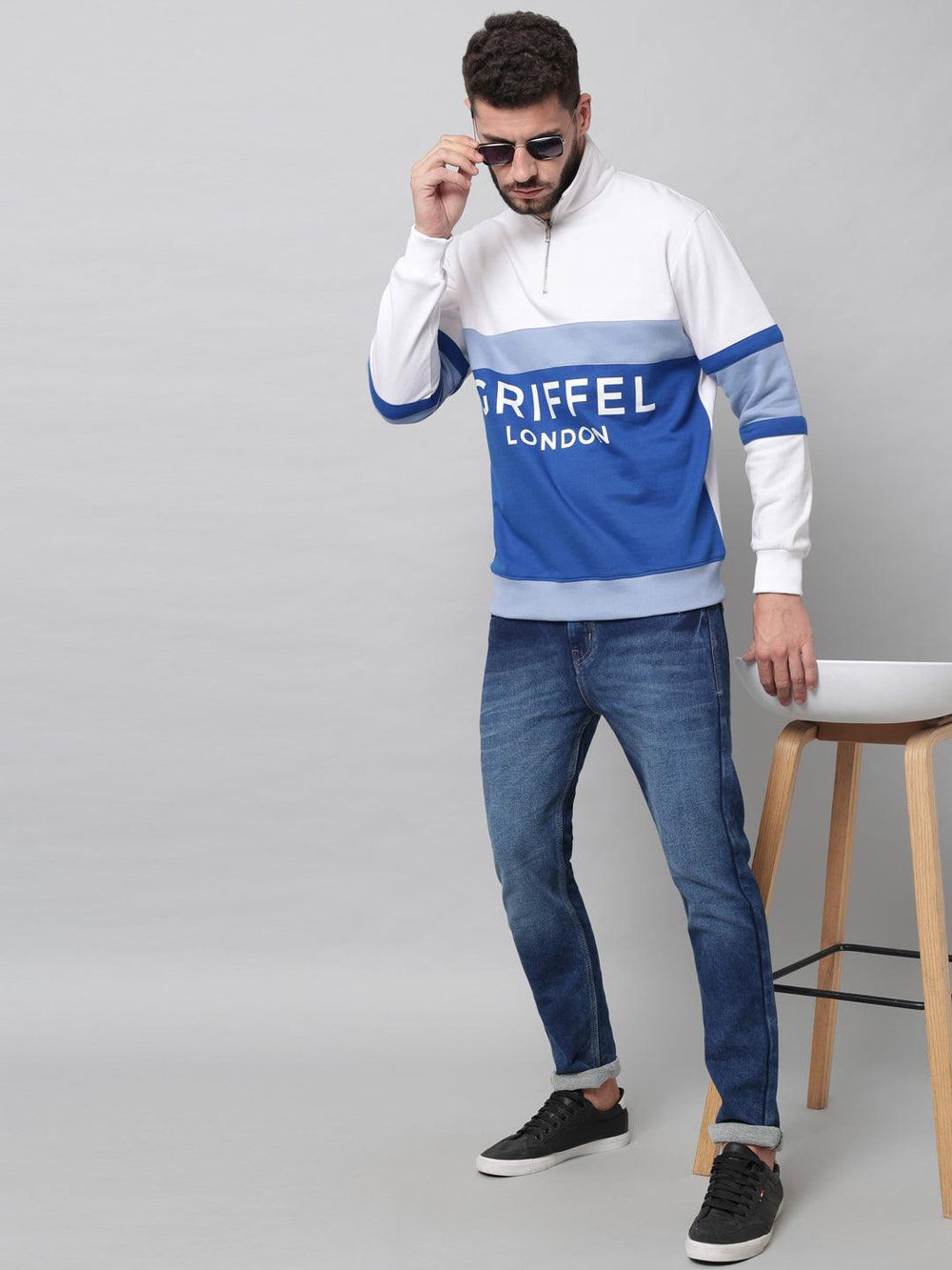 Griffel Men's Cotton Fleece Colorblocked Sweatshirt with Long Sleeve and Front Logo Print - griffel