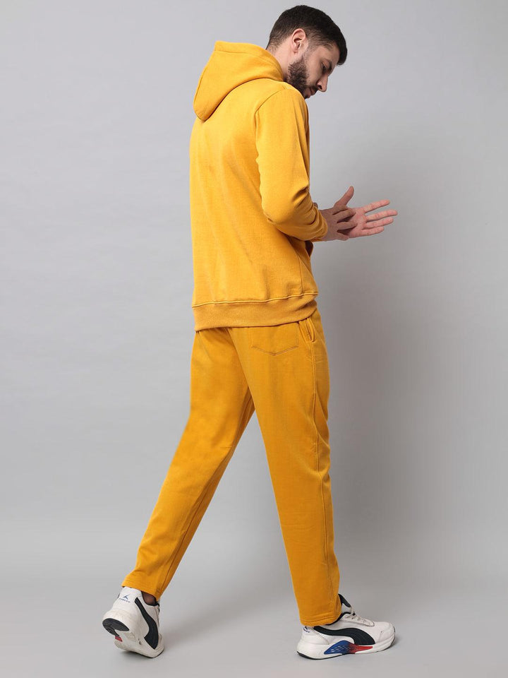 Griffel Men's Front Logo Solid Fleece Basic Hoodie and Joggers Full set Mustard Tracksuit - griffel