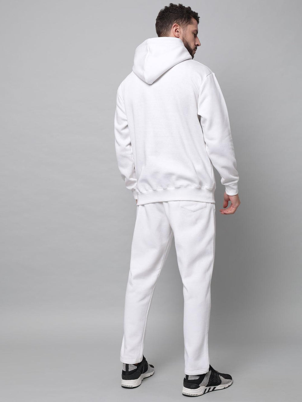 Griffel Men's Front Logo Solid Fleece Basic Hoodie and Joggers Full set White Tracksuit - griffel
