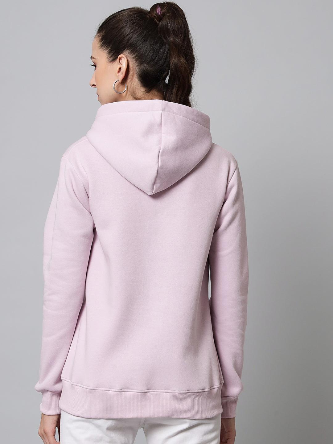 Griffel Women’s Smily Print Cotton Fleece Full Sleeve Light Purple Hoodie Sweatshirt - griffel