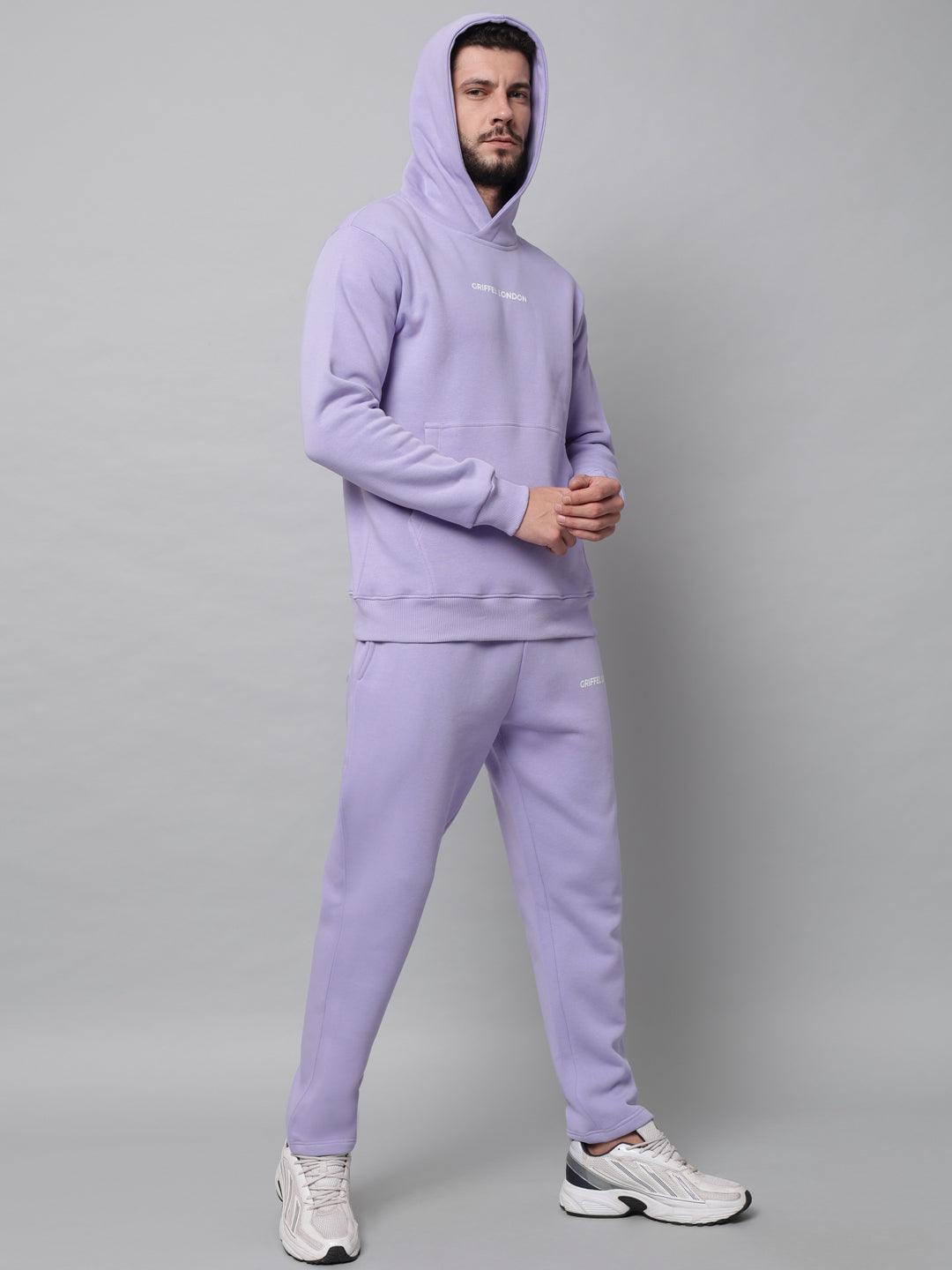 Griffel Men's Front Logo Solid Fleece Basic Hoodie and Joggers Full set Mauve Tracksuit - griffel
