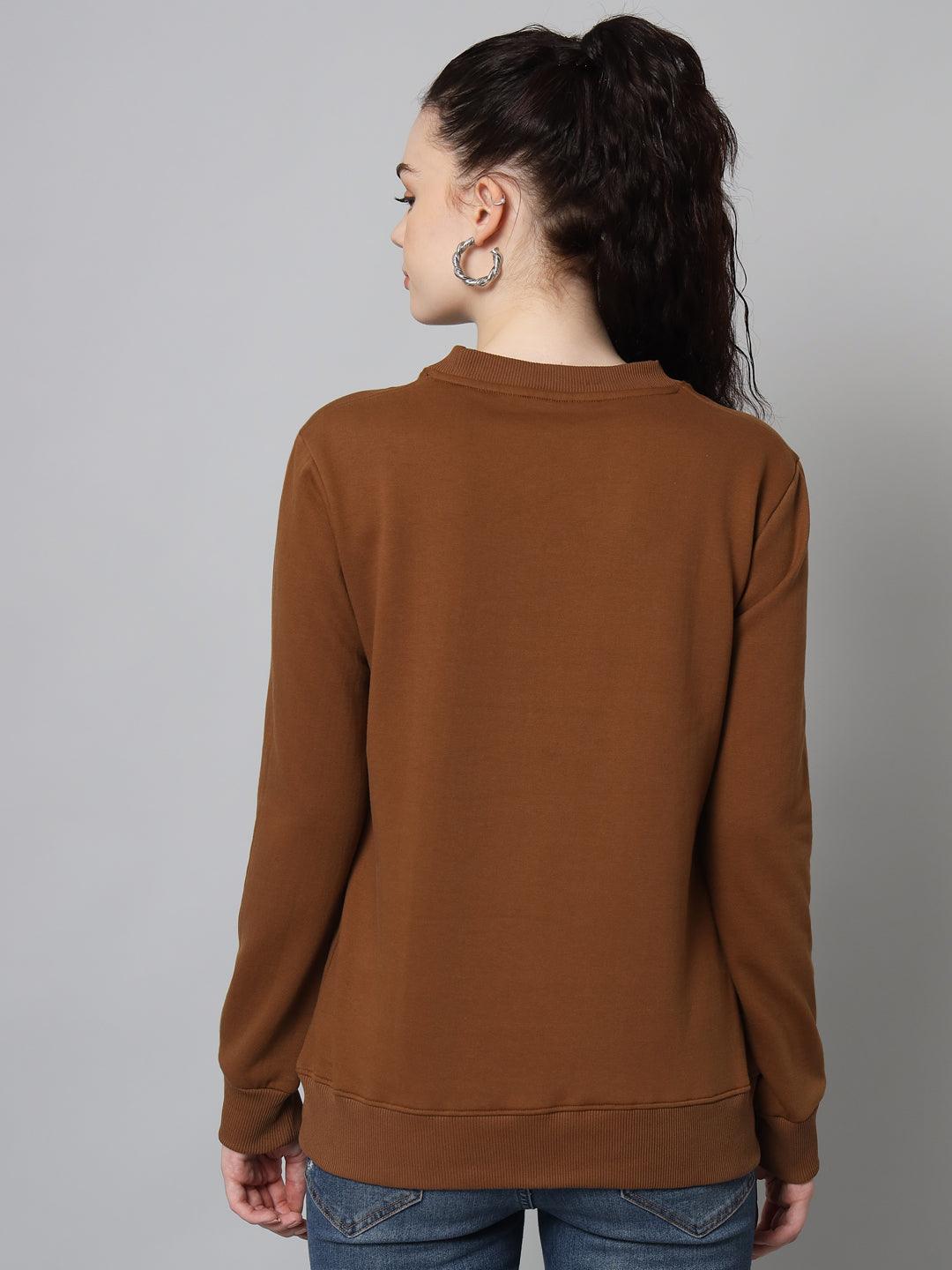 Griffel Women’s Printed Round Neck Coffee Cotton Fleece Full Sleeve Sweatshirt - griffel