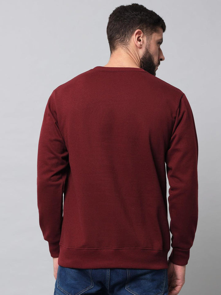 Griffel Men's Cotton Fleece Round Neck Maroon Sweatshirt with Full Sleeve and Front Logo Print - griffel