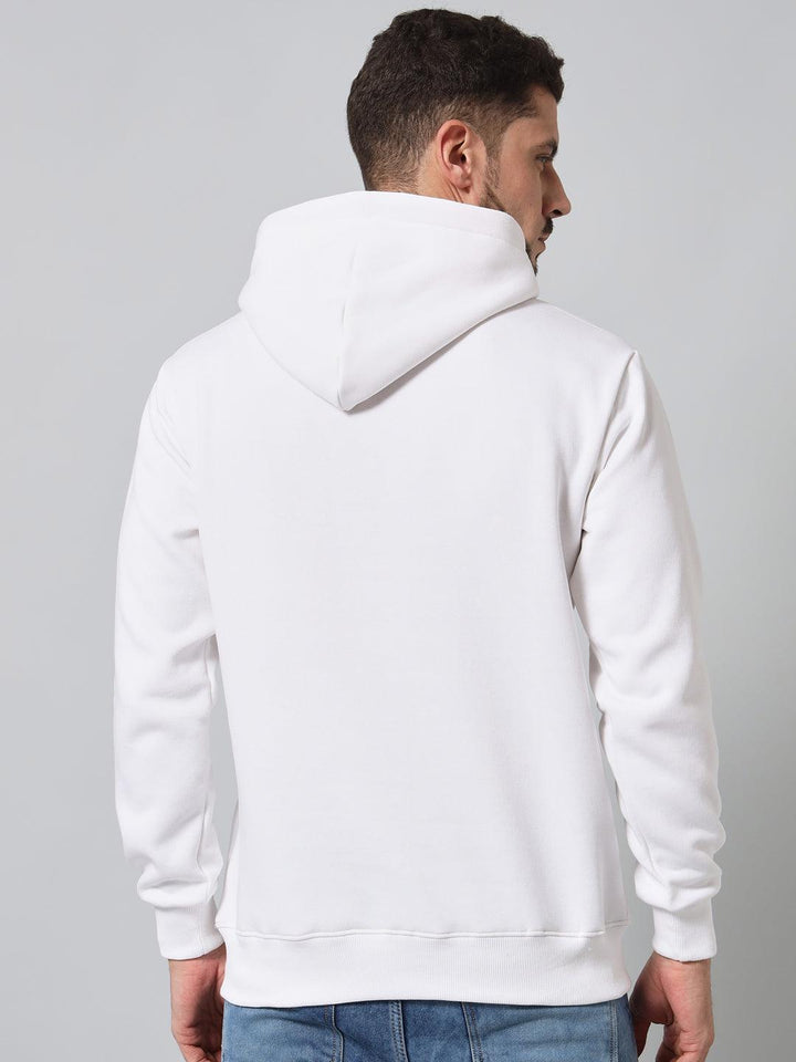 Griffel Men's White Cotton Front Logo Fleece Hoody Sweatshirt with Full Sleeve - griffel